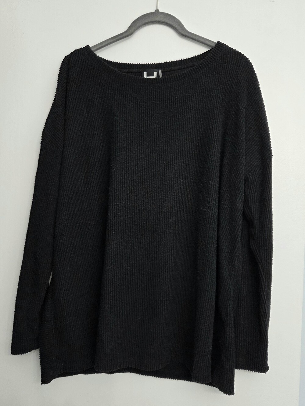 Black, Soft Ribbed Scoop Crew Sweater
